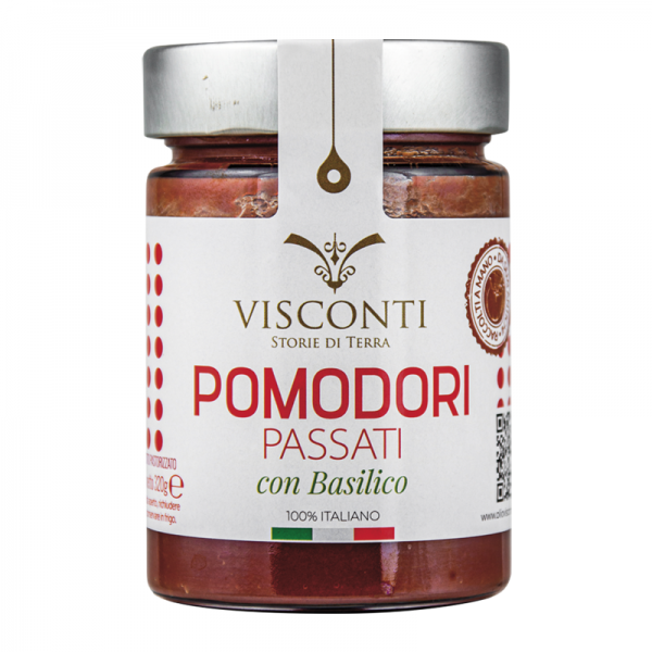 Jar of traditional Italian tomato passata with basil โ Nana and San Paolo tomatoes