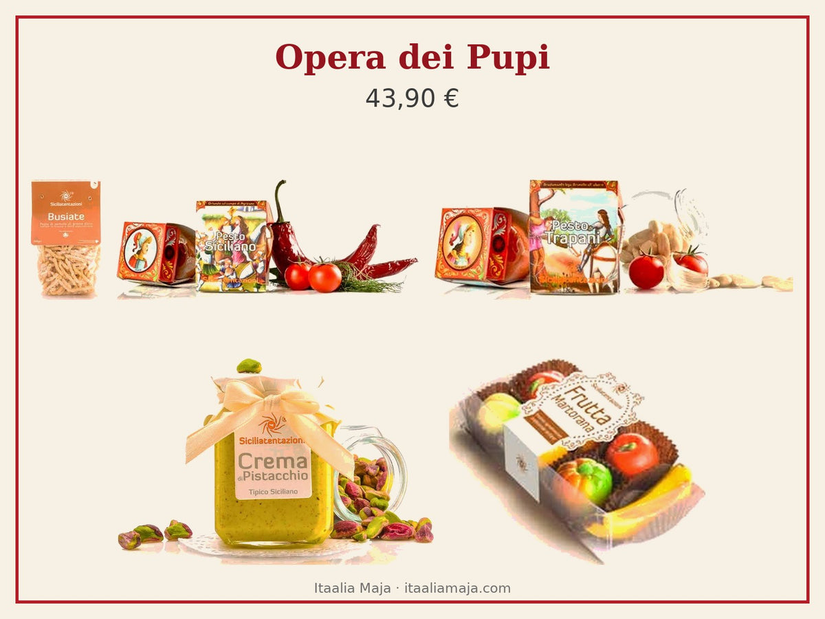 DONIZETTI Christmas box: Opera dei Pupi pestos, busiate, pistachio cream, marzipan fruits